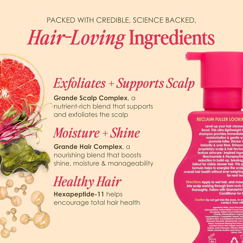 Grande Cosmetics GrandeHAIR Shampoo & Conditioner Set - Sulfate-Free, Biotin & Niacinamide for Healthier, Fuller Hair | 12 oz