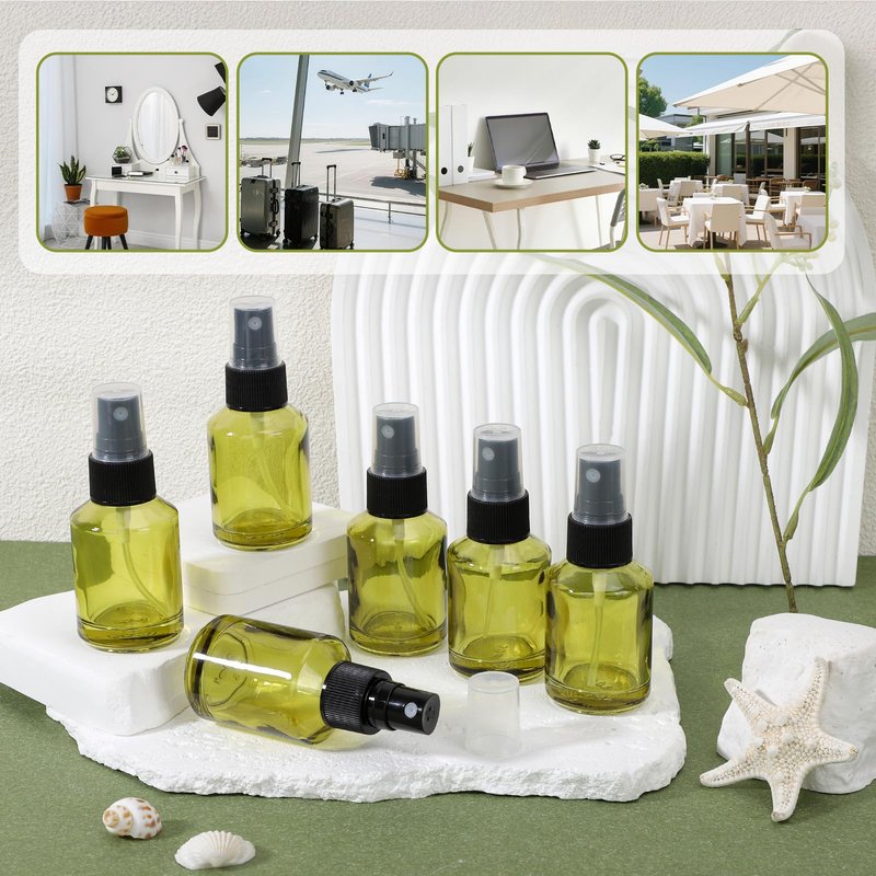 Segbeauty 12pcs 1oz Empty Glass Fine Mist Spray Bottle, Small Travel Perfume Atomizer Refillable, 30ml Glass Spray Bottles for Hair, Green Mini Cologne Atomizer Sprayer, Travel Containers for Liquids