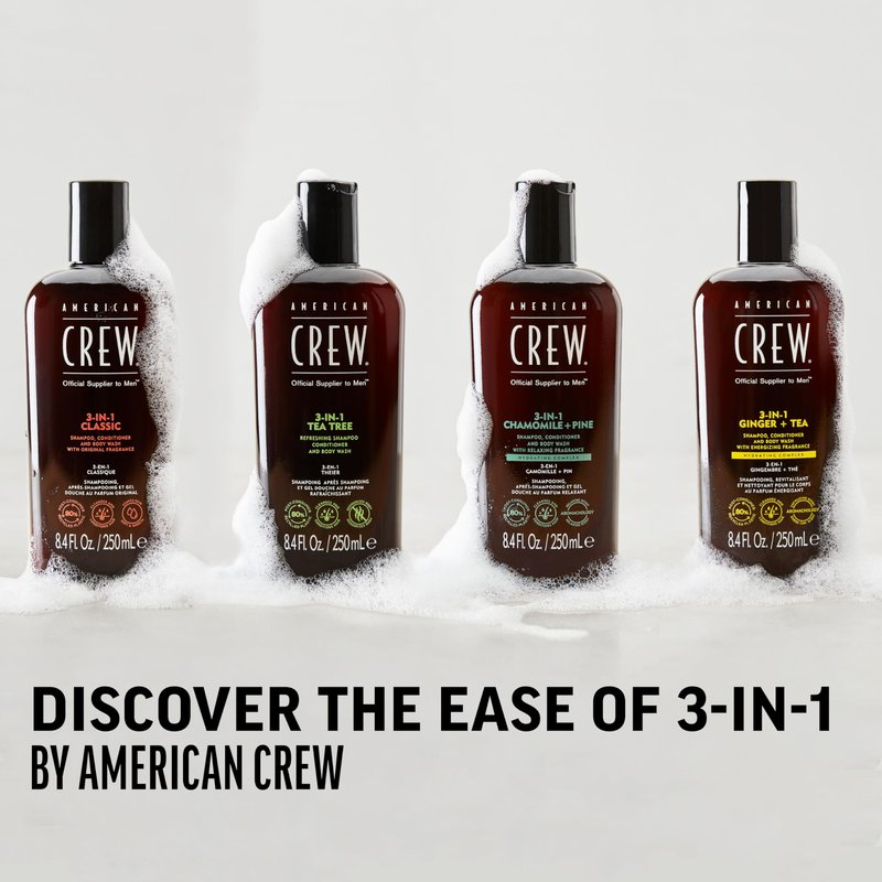 AMERICAN CREW 3-in-1 Chamomile & Pine, Shampoo, Conditioner & Body Wash for Men, All-in-One Care with Calming and Relaxing Fragrance, 33.8 fl oz