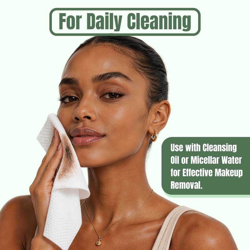 Ourmed Life Disposable Face Towels, 12 x 10 Inch Extra Large Biodegradable Facial Towels, Dual-Sided Pearl Texture Lint-Free Dry Wipes for Sensitive Skin, Makeup Removal, Cleansing & Skincare, 100 Ct