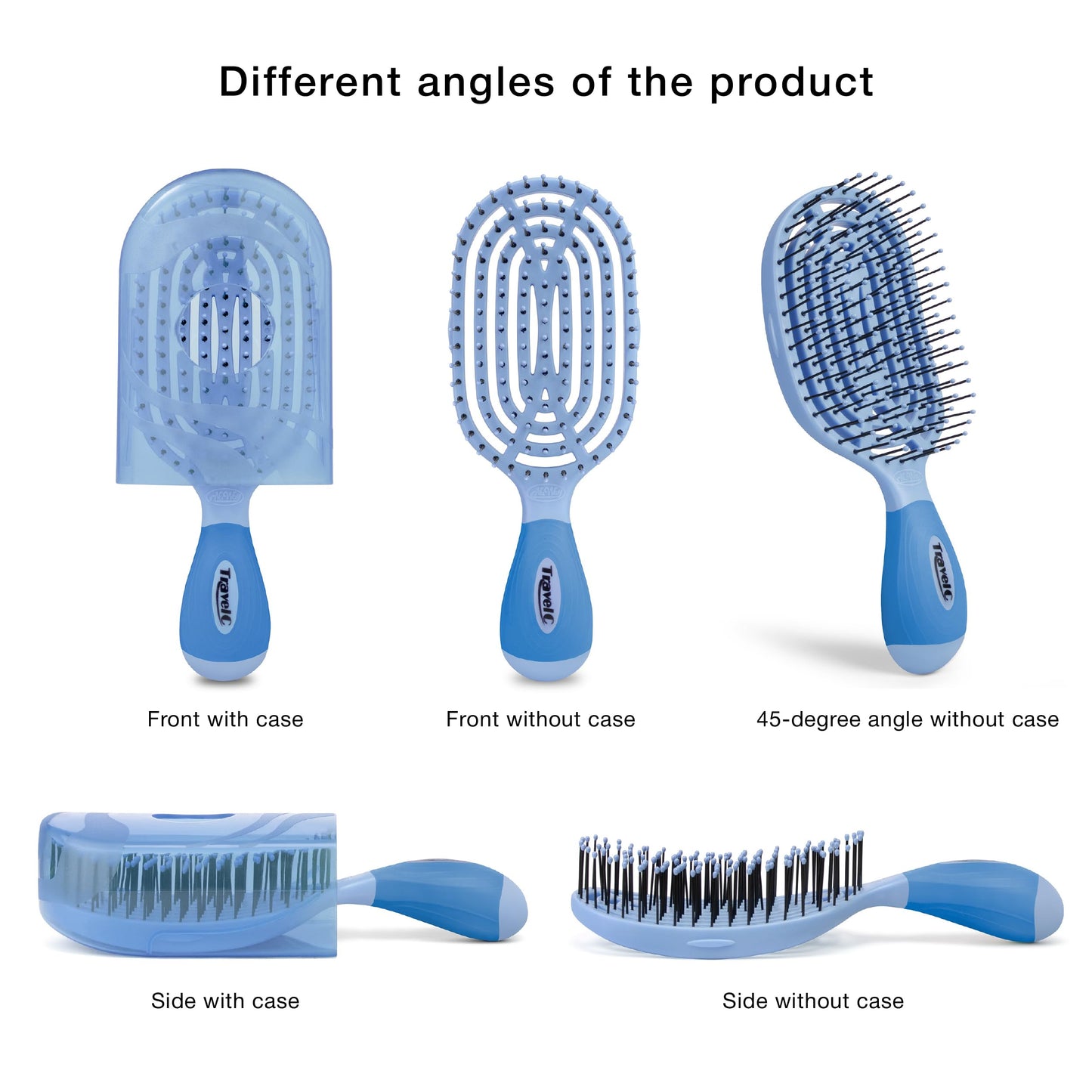 NuWay TravelC Detangling Hair Brush Set (2 Brushes) – Mix-n-Match Travel Case Colors, Patented Curved Vented Design with Protective Case for Wet or Dry Hair