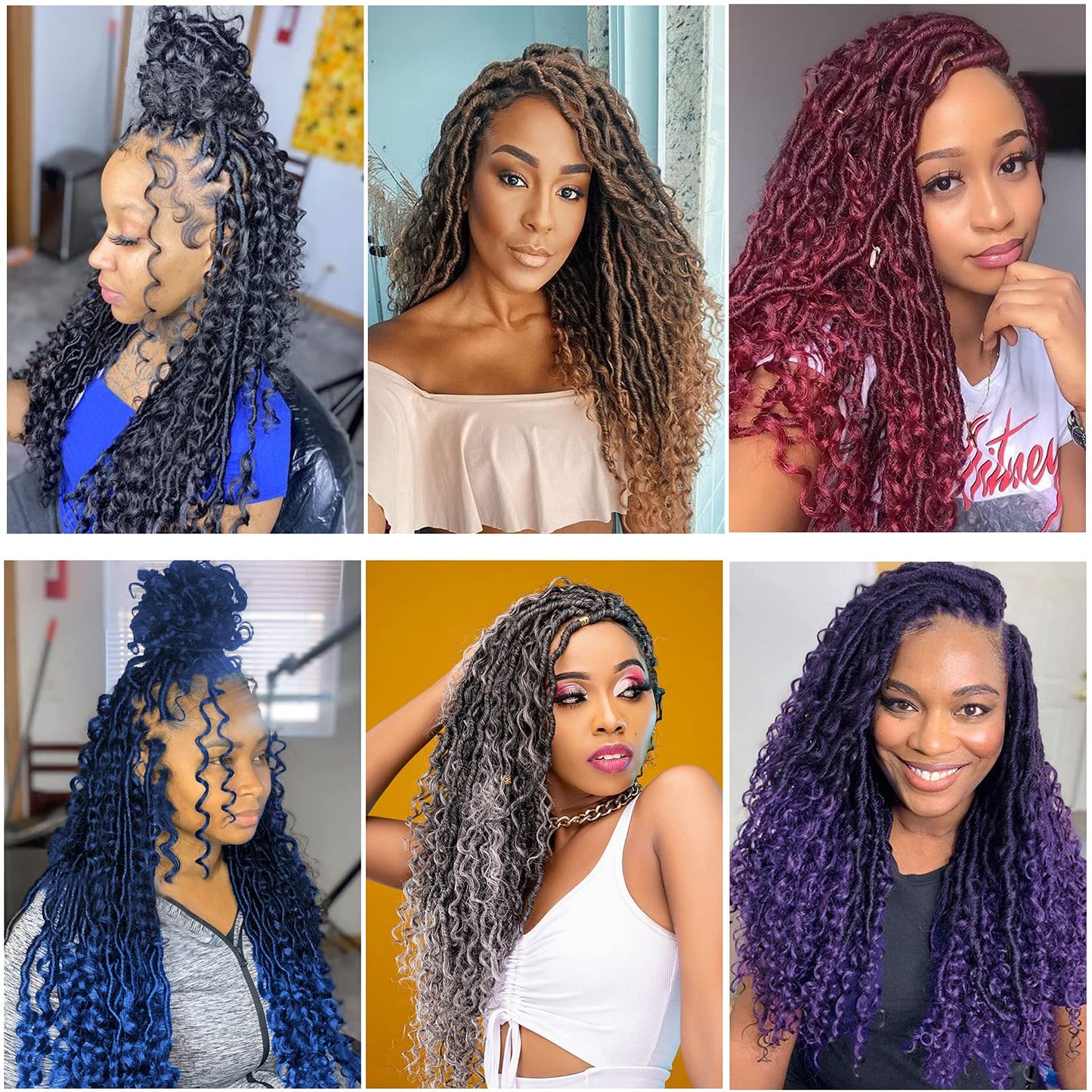 8 Packs New Goddess Locs Crochet Hair 22 Inch River Locs Crochet Braids Bohemian Faux Locs Crochet with Curly Ends Pre-looped Boho Style Synthetic Braids for Black Women(1B#)