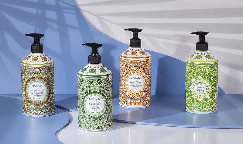 Mosaic Liquid Hand Soap / Hand Wash Gift Set, Ideal for Bathroom and Kitchen Hand Soap Set , Olive Oil + Coconut & Hibiscus + Gardenia + Orange Blossom, 4 x 24.6 fl oz Each Liquid Soap Bottle