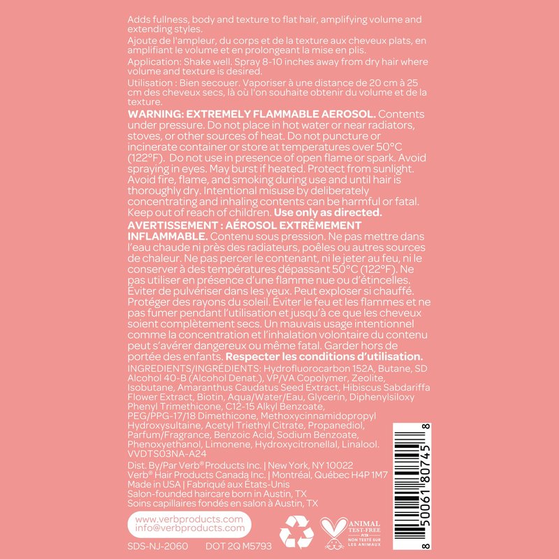VERB Volume Dry Texture Spray Jumbo, 10 oz- Boosts Volume, Adds Fullness & Weightless Grit - No Parabens, Gluten or Harmful Sulfates