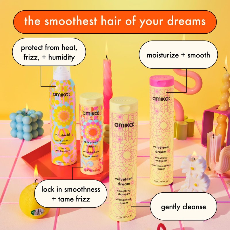 amika velveteen dream smoothing balm | tames frizzy hair, styling cream with heat protection & UV filters