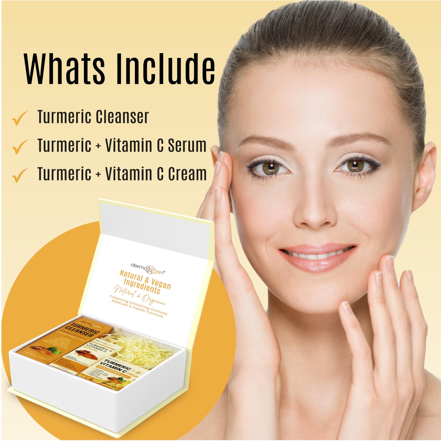 Dermaxgen Turmeric Complete Facial Care Kit - Organic Glowing Skin Anti-Aging, Rejuvenating, Boosting Collagen & Hydrating - Day & Night Brightening Skincare Gift Set