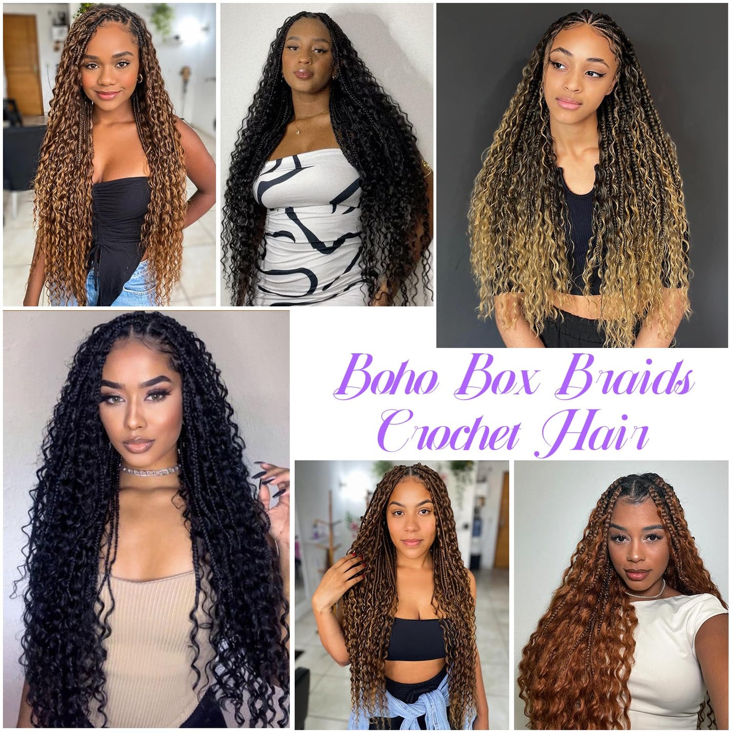 Goddess Box Braids Crochet Hair for Black Women-8 Packs 30 Inch Boho Crochet Braids Pre Looped with Curly Ends (1B Black, 30 inch(four curly hair))
