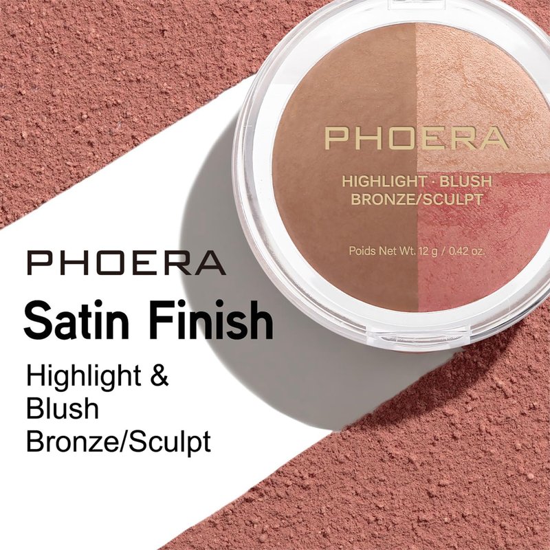 PHOERA Contour Palette,Shades with Highlighter & Bronzer & Blush,Non-greasy and Waterproof Contouring Makeup,Easy to Sculpt the Face with Lightweight Makeup (#004)
