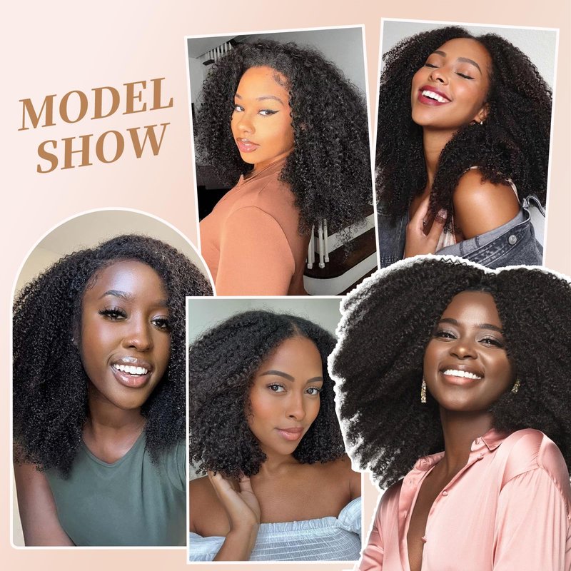 Afro Kinky Curly Clip Ins Human Hair 4C Hair Clip in Extensions Real Natural Human Hair for Black Women 8 pecs with 20 Clips 120g Natural Black Color 14 Inch