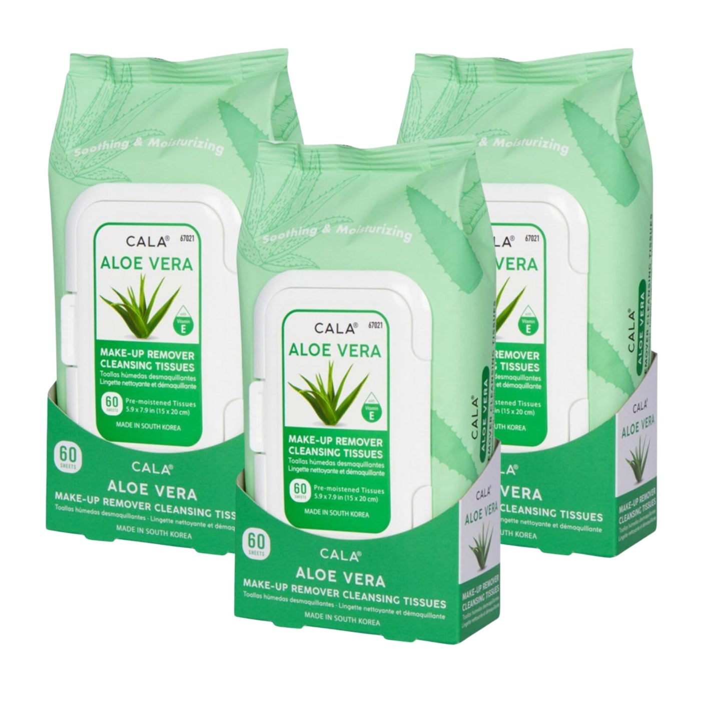 CALA Makeup Remover Cleansing Tissues: Aloe Vera - Gentle, Hydrating, and Effective Makeup Removal for All Skin Types (180 count - Pack of 3, Aloe Vera)