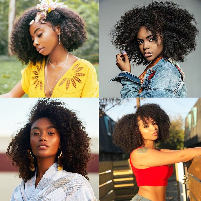 Kabadu 8pcs 120g/set Afro Kinky Curly Clip In Hair Extension For Black Women Human Hair 4B 4C Brazilian Virgin Human Hair Clip Ins for African American Natural Black Color 8 Inch