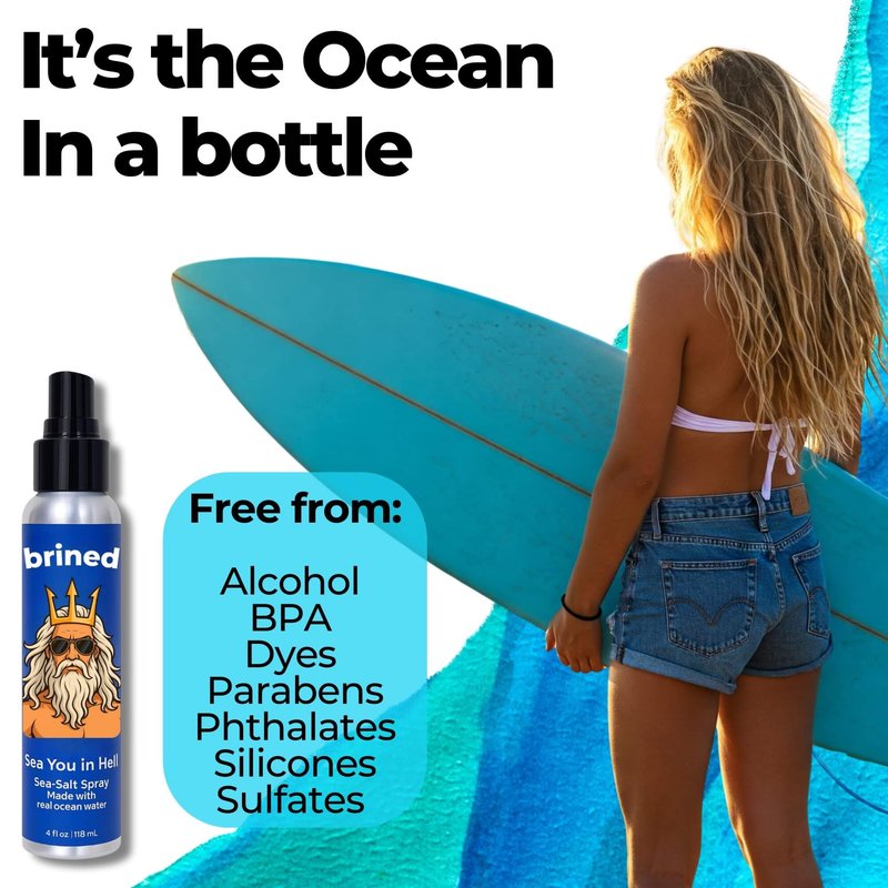 Brined Sea Salt Spray for Hair Men & Women | Real Ocean Water Texturizing Spray | Beach Hair, Waves, Volume & Matte Finish | Aloe, Kelp & Vitamin B5 | Sulfate-Free, Paraben-Free | 4oz
