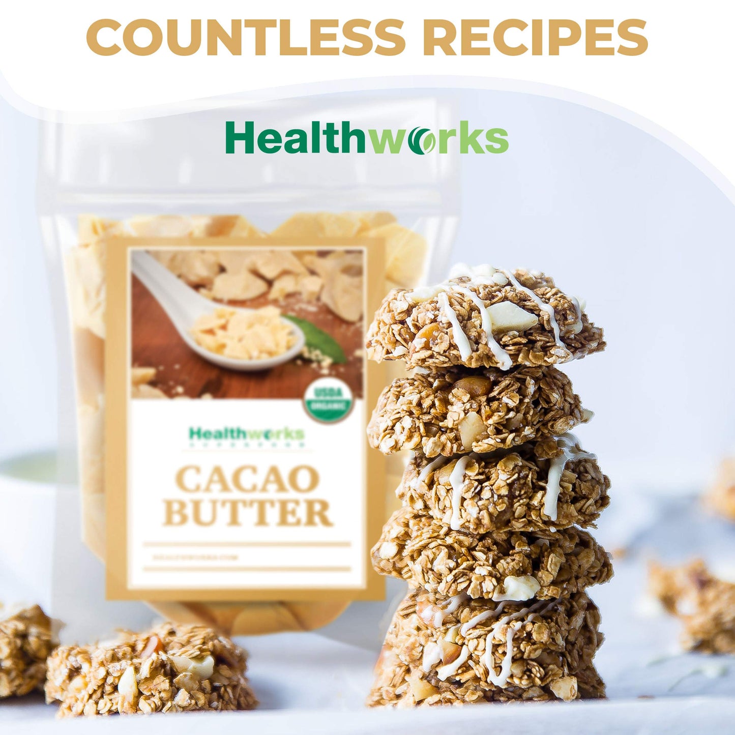 Healthworks Superfoods Organic Cacao Butter - 16 Oz / 1 Lb - USDA Certified Organic from Peru - Unrefined Non-Deodorized Cocoa - Sugar-Free, Keto, Vegan & Non-GMO - Antioxidant Superfood