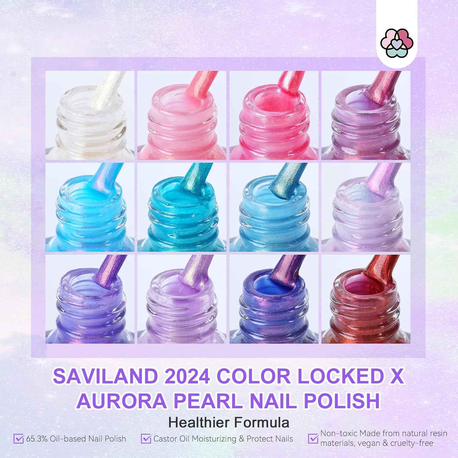 Aurora Nail Polish Kit - 12 Colors + 2-in-1 Base & Top Coat for Nail Art