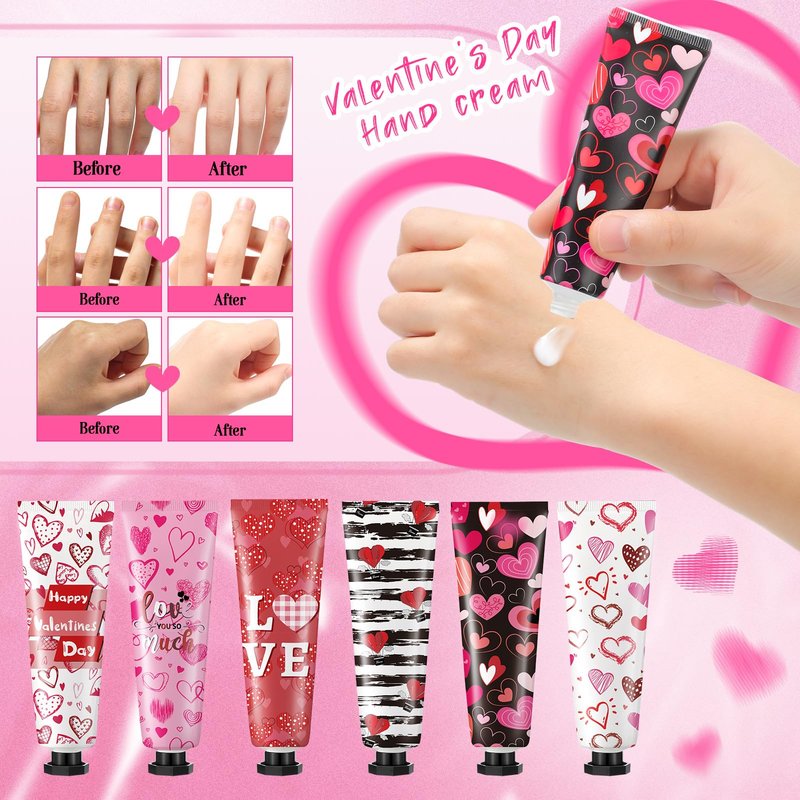 24 Pcs Valentine's Day Hand Cream Gift Bulk Valentine Gift Basket Stuffers Love Heart Moisturizing Galentine's Hand Lotion Bulk Small Dry Cracked Care Cream for Women Friends Seniors Clients, 30 ml