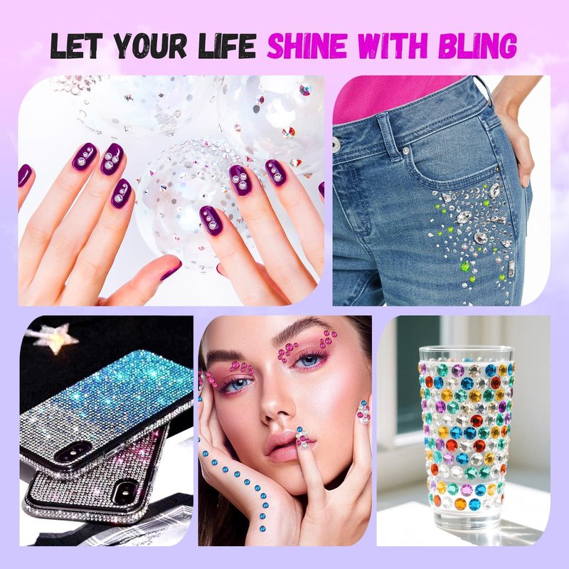 33000Pcs Black Resin Jelly Rhinestones for Bedazzling, 2-6mm Flatback Gems for Diamond Art, Bedazzler Kit with 3Pcs 10ml B7000 Jewelry Glue for Crafting Crafts Book Shoes Nail Art