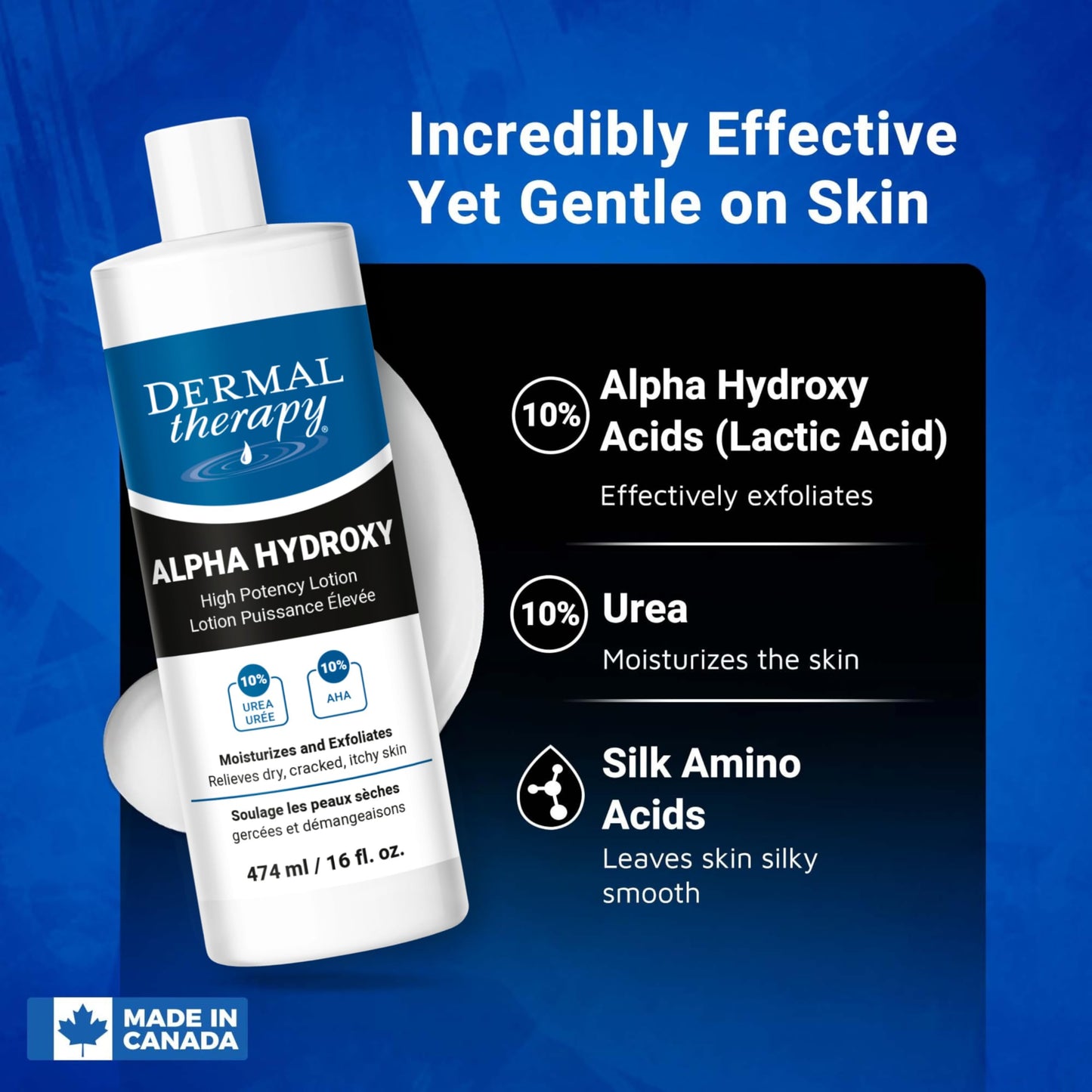 Dermal Therapy Alpha Hydroxy Lotion – 10% Urea + 10% Lactic Acid, Fragrance-Free Body Lotion for Dry, Cracked Skin, Non-Greasy Exfoliating Moisturizer & Keratosis Pilaris Treatment, 16 fl oz (474 ml)