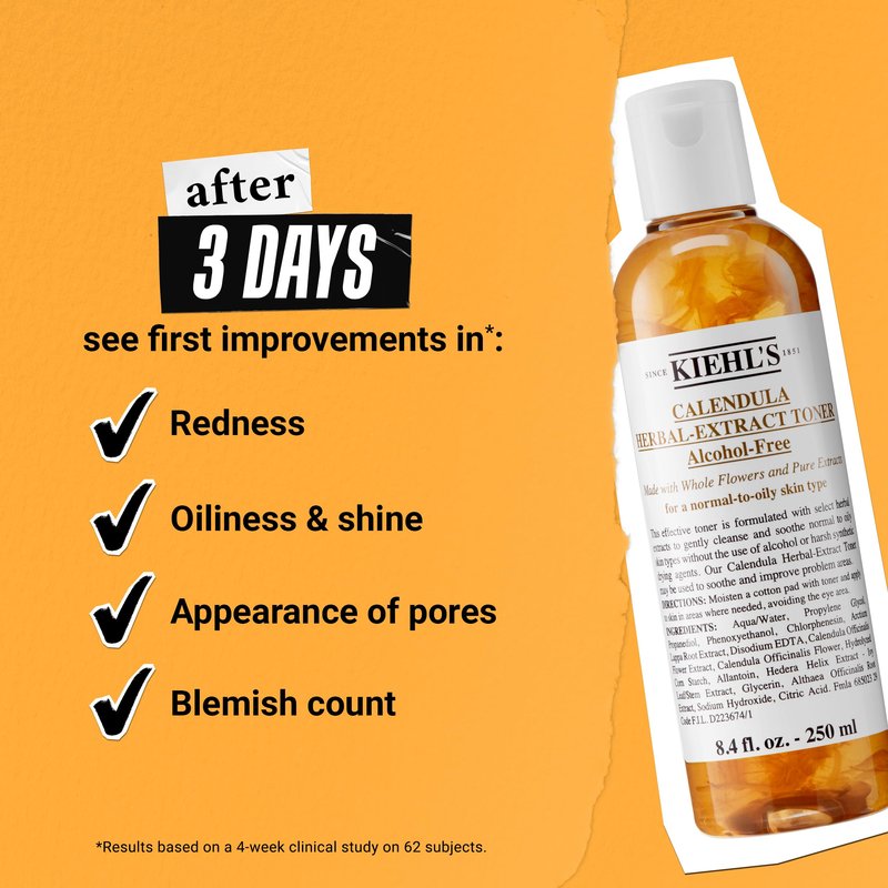 Kiehl's Calendula Herbal Extract Alcohol-Free Toner, Soothing Facial Toner for Normal to Oily Skin, Visibly Reduces Redness & Oil, Improves Skin Texture, Paraben-Free, Fragrance-Free - 8.4 fl oz