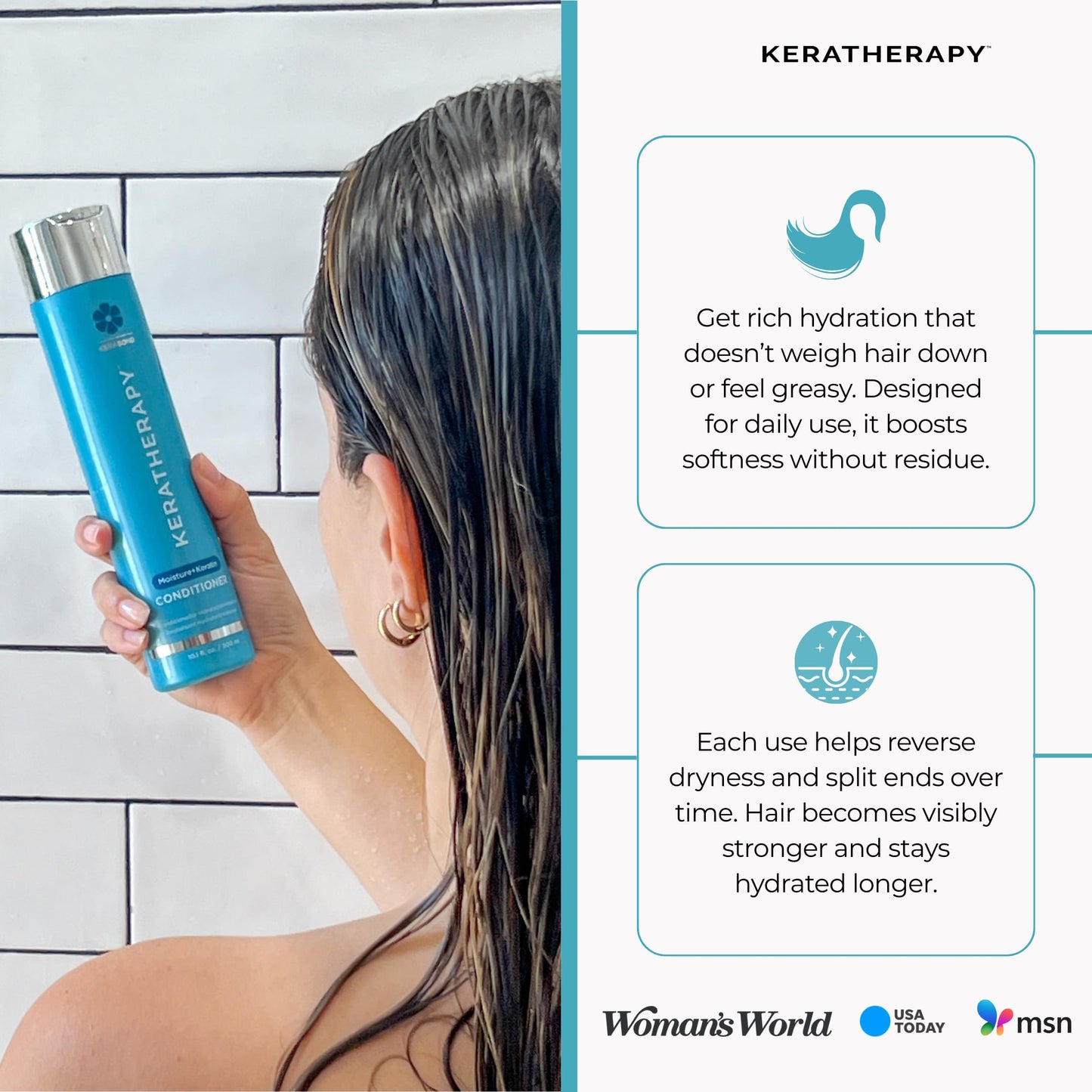 KERATHERAPY Keratin Infused Moisture Conditioner, 10.1 fl. oz., 300 ml - Hydrating & Moisturizing Conditioner for Dry or Damaged Hair with Collagen, Jojoba Oil, & Kerabond Technology - Sulfate Free