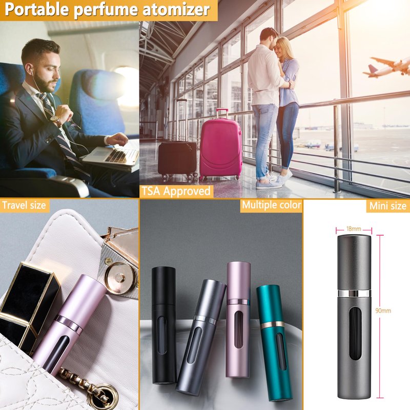 ANTOKX Perfume Travel Refillable Atomizer - 3-Pack 5ML Pocket Perfume Bottle, Travel Perfume Atomizer Refillable Perfume Spray Bottle, Portable Perfume Sprayer (Black & Gold & Silver)