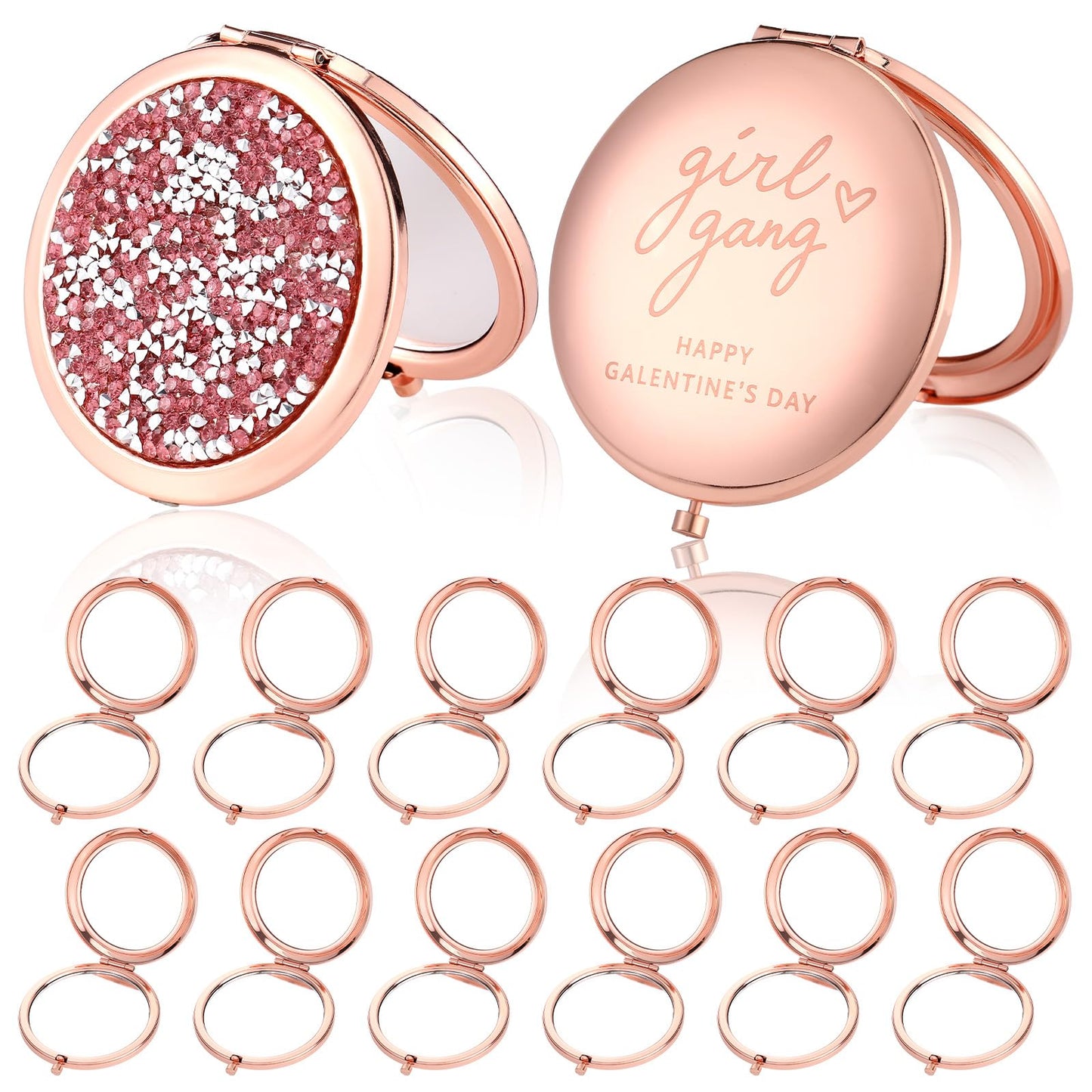 Thyle 12 Pcs Galentine's Day Gifts Compact Mirror for Purse, Double-Sided 1x/2x Magnifying, Metal Shell with Diamond, Galentines Folding Mini Pocket Travel Makeup Mirror for Women Friends Besties BFF