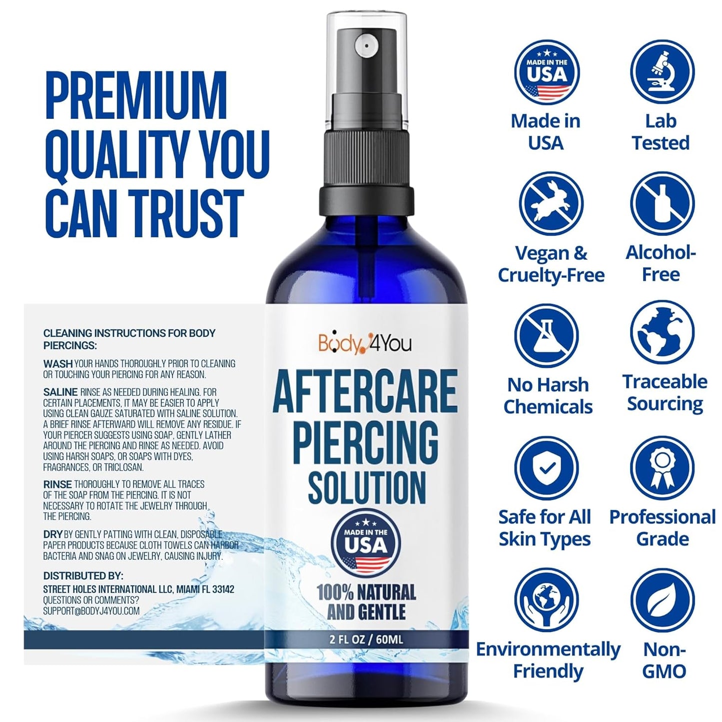 BodyJ4You Piercing Aftercare Spray - Sterile Saline Solution for Wound Care | Keloid Bump & Cartilage Treatment - 2 Fl Oz (Pack of 3)