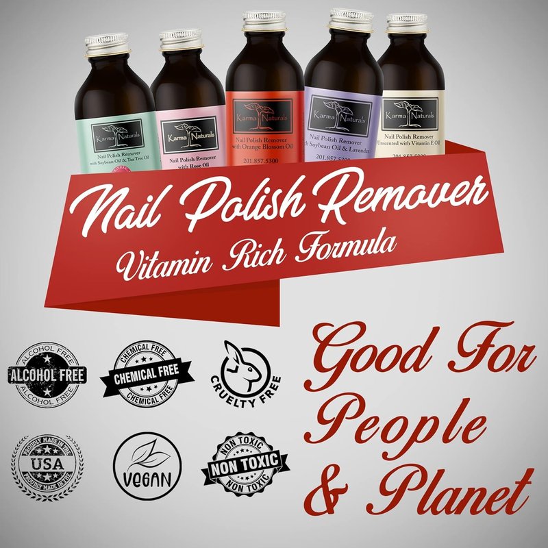 Organic Nail Polish Remover Bundle - Natural Rose Oil & Orange Blossom Scent | 4 Fl Oz Each