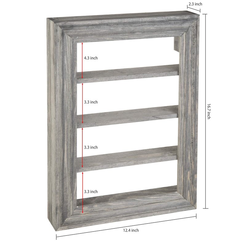 MyGift Vintage Gray Wood Wall Mounted Nail Polish Holder Display Rack with 4 Tier Shelf, Essential Oil Bottle Organizer