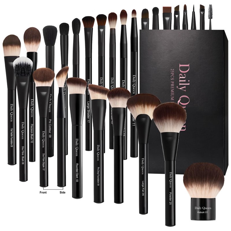 25 pcs Makeup Brush Set Holder Black Professional Kabuki Powder Concealers Eye shadows Blush Eyeliner Eyebrow Contour Eye blending Brushes (25pcs brush with box)