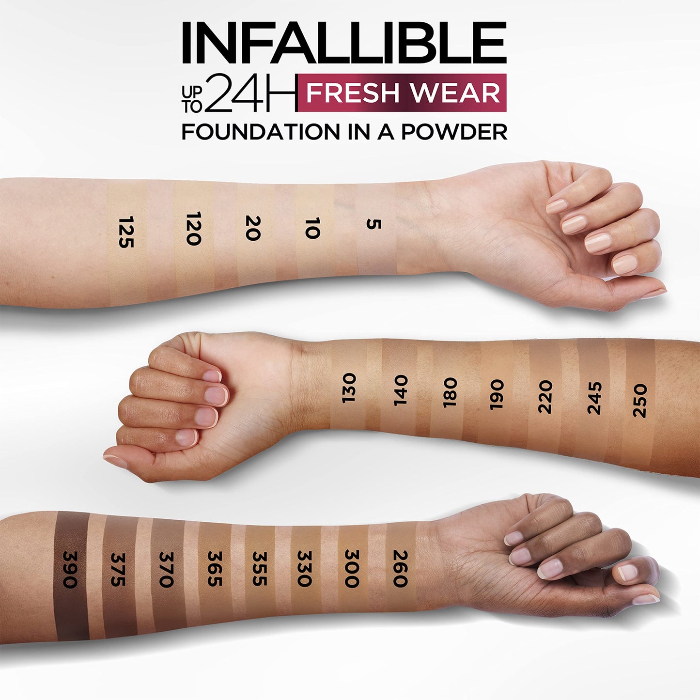 L'Oreal Paris Makeup Infallible Fresh Wear Foundation in a Powder, Up to 24H Wear, Waterproof, Sand, 0.31 oz. (Packaging May Vary)