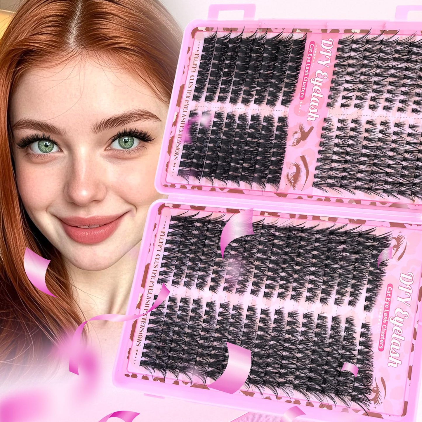 Lash Clusters Kit, Natural 560 Pcs Cluster Eyelash Extensions Kit 9-16mm Individual Lash Extensions Kit D Curl Fluffy Wispy False Eyelashes 40D+60D+80D Kit,With Bond & Seal Tweezers Brush for beginner