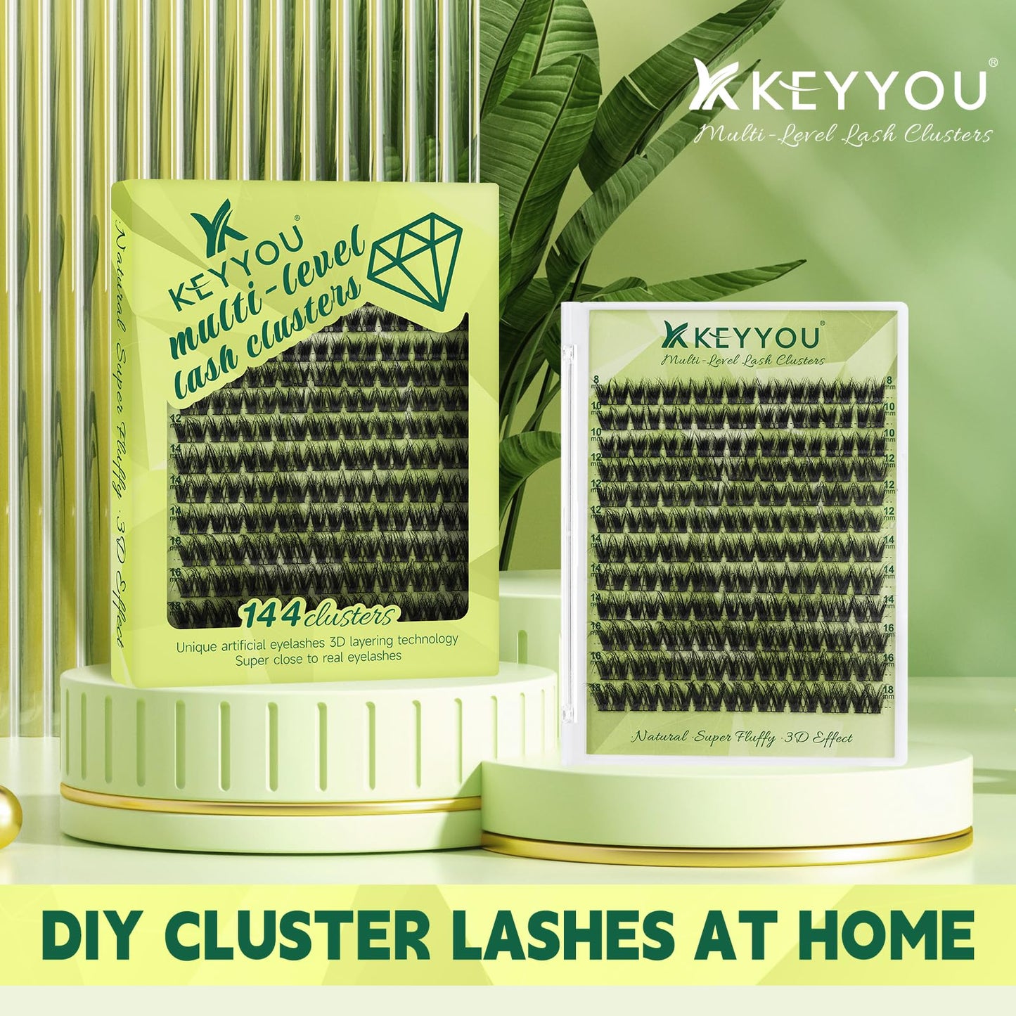KEYYOU Lash Clusters 3D Effect Eyelash Clusters 108pcs D Curl PuffSilk V3D05 Wispy Lashes Cluster Lashes Natural Soft DIY Lash Extension at Home(PuffSilk V3D05-D-8-18MIX)
