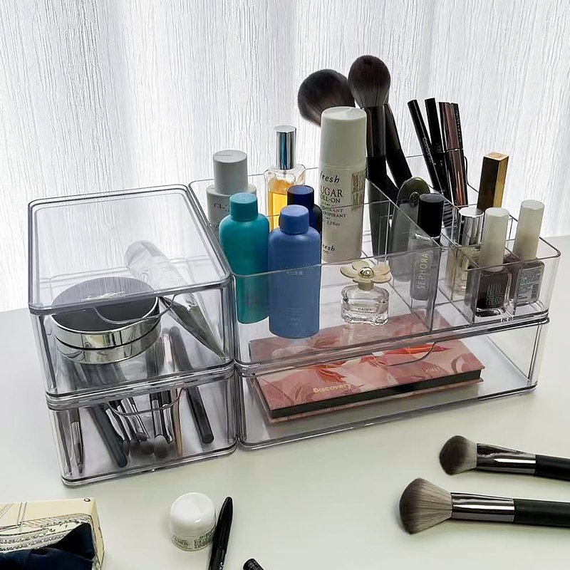 WRONWA 3 Tier Clear Makeup Organizer Countertop, Acrylic Makeup Organizers, Makeup Storage Organizer for Vanity Bathroom, Holders for Lipstick Brush Skincare