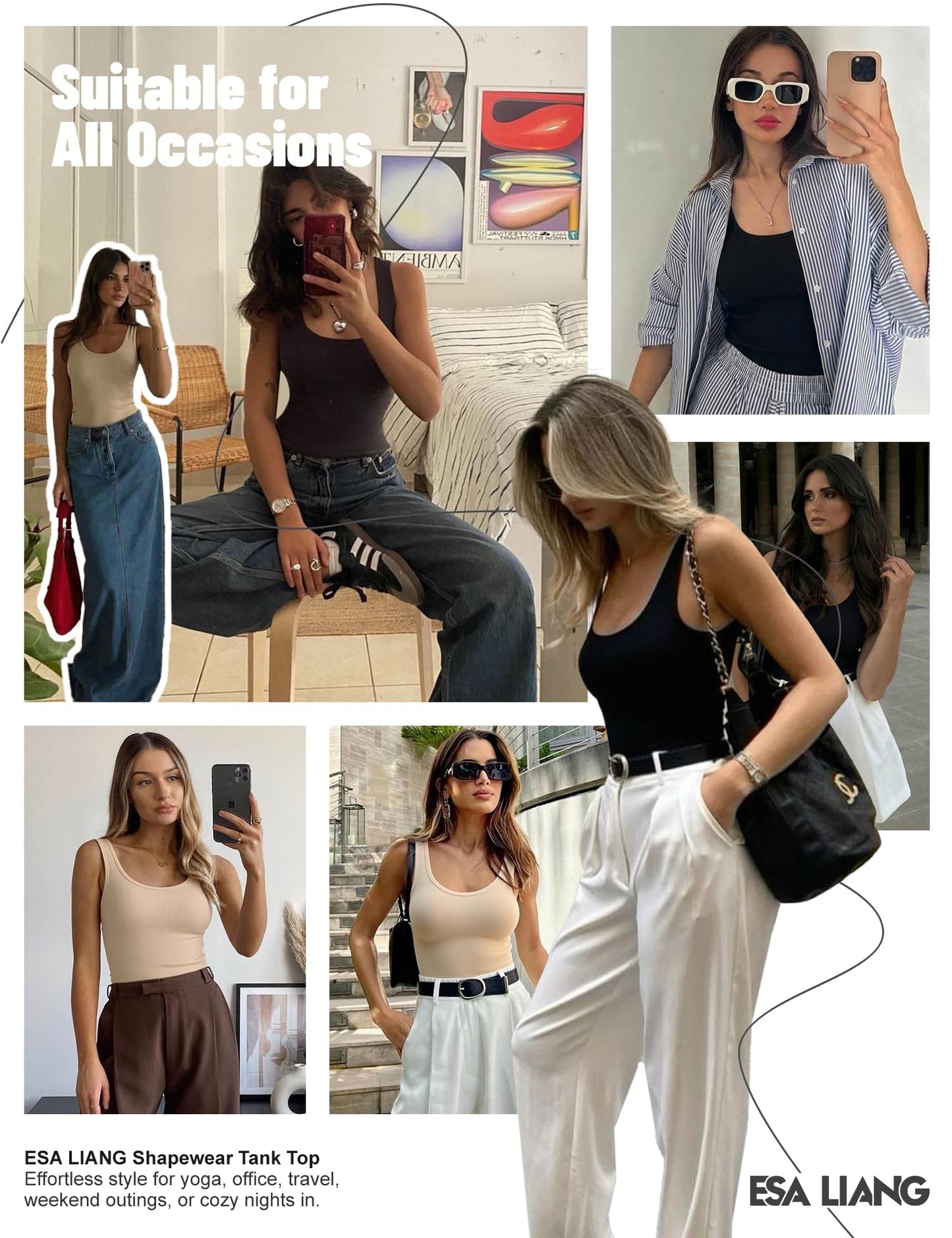 Esa Liang Shapewear Tummy Control Crew Neck Compression Tanks for Women Camisole Womens Tank Tops Daily Seamless Body Shaper