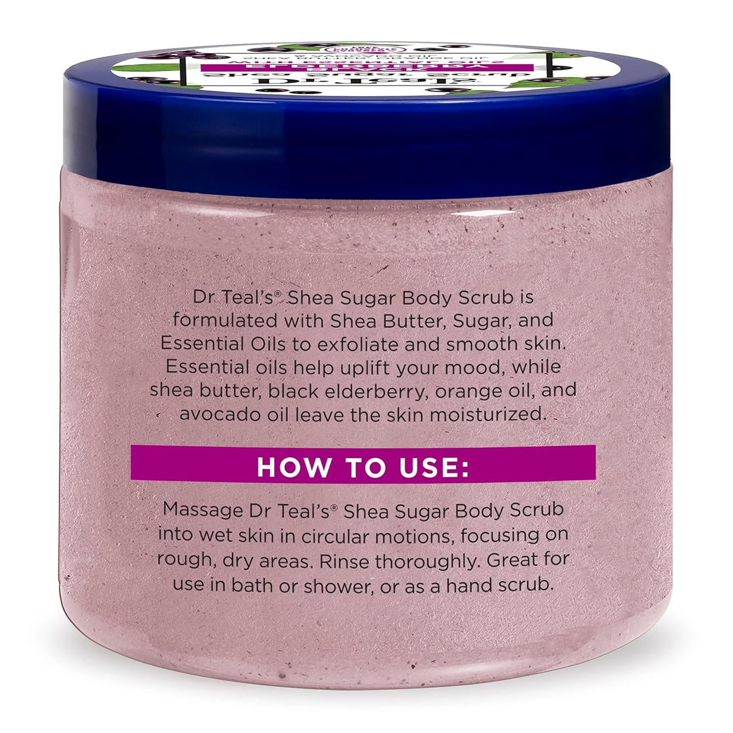 Dr Teal's Shea Sugar Body Scrub - Black Elderberry & Essential Oils | 19 oz (Pack of 3)