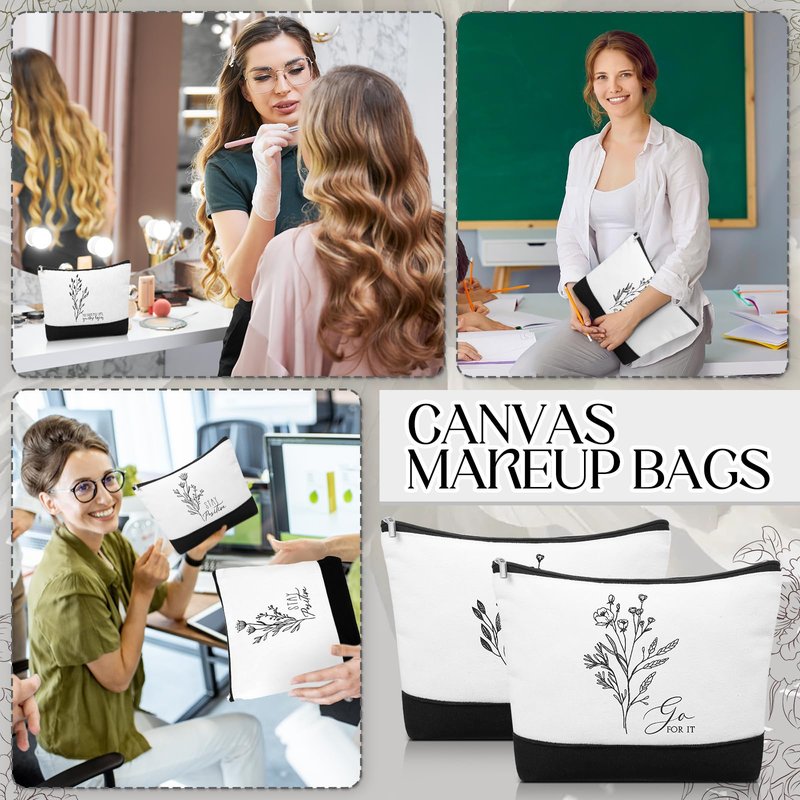 Sanwuta 20pcs Cna Week Gift for Women Inspirational Makeup Bags with Zipper Thank You Cosmetic Bags Gift for Teacher Nurse Graduation (Flowers)