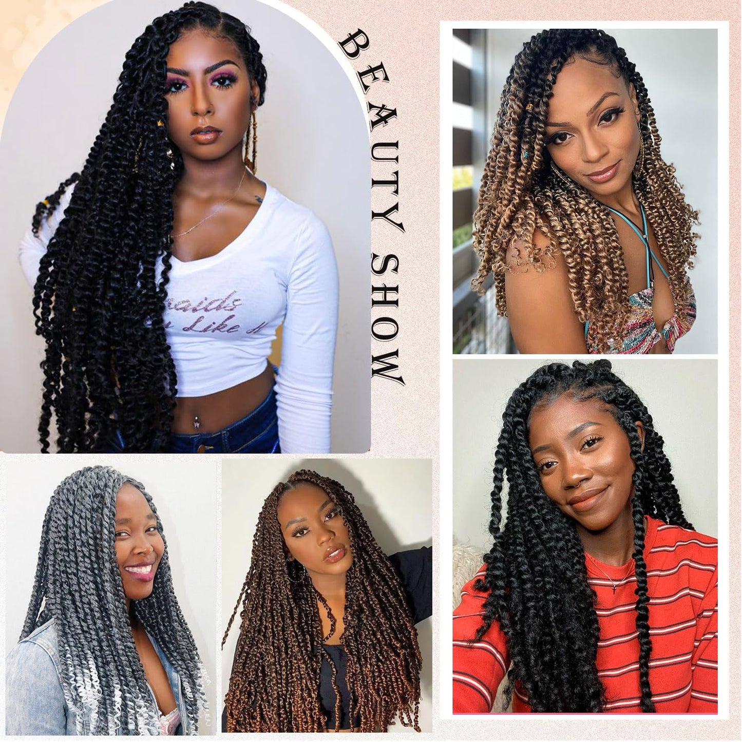 14 Inch Passion Twist Crochet Hair for Black Women 8 Packs Pre-twisted Passion Twist Crochet Braids Pre-looped Bohemian Twist Synthetic Braiding Hair Extensions (12Strands/Pack; T1B/30/27#)