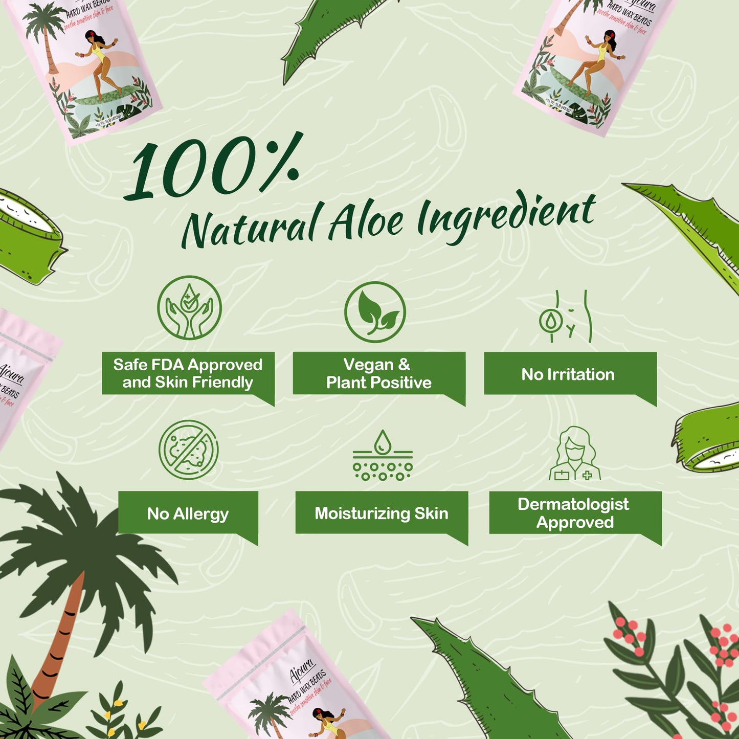 Ajoura 2 lb Rose Hard Wax Beads + 1 lb Aloe Hard Wax Beads for Hair Removal, All-purpose Wax Beans for Sensitive Skin, Large Area Coarse Hair Removal, Refill Bag for Brazilian Bikini, Face, Eyebrows