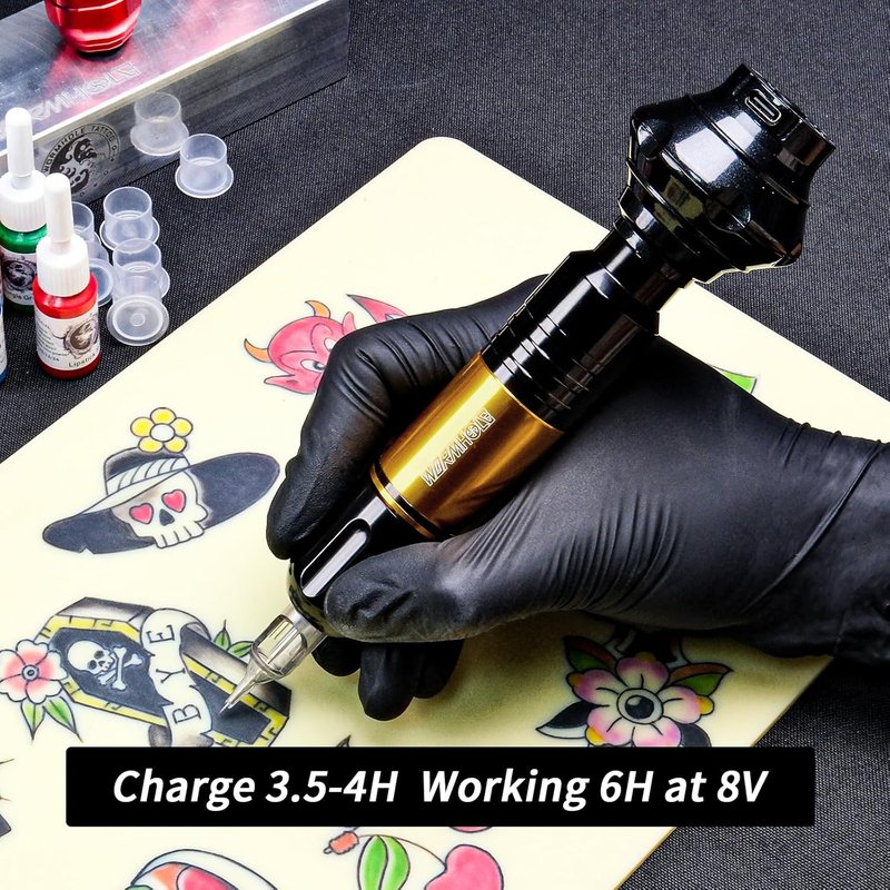 Tattoo Gun Kit - Wireless Rotary Tattoo Machine with 1050mAh Battery & 20 Cartridge Needles | Complete Practice Set