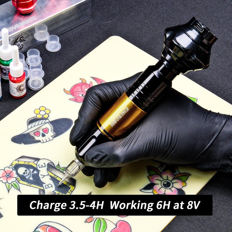Wormhole Tattoo Gun Kit Tattoo Kit 1050mAh Tattoo Battery Pack Complete Rotary Tattoo Practice Machine Kit 20 Tattoo Cartridge Needles Wireless Power Supply WTK248