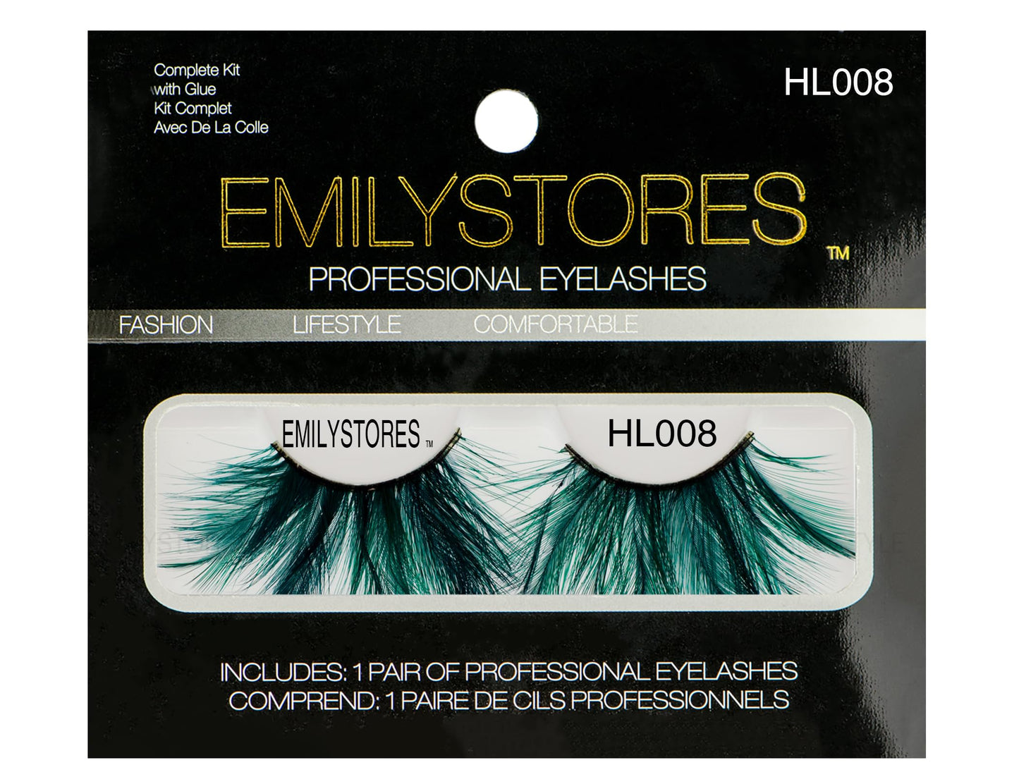 EMILYSTORES Green Faux-Feather Costume Eye Lashes For Halloween, Dramatic Eyelashes, Party Looking, 1 Pair