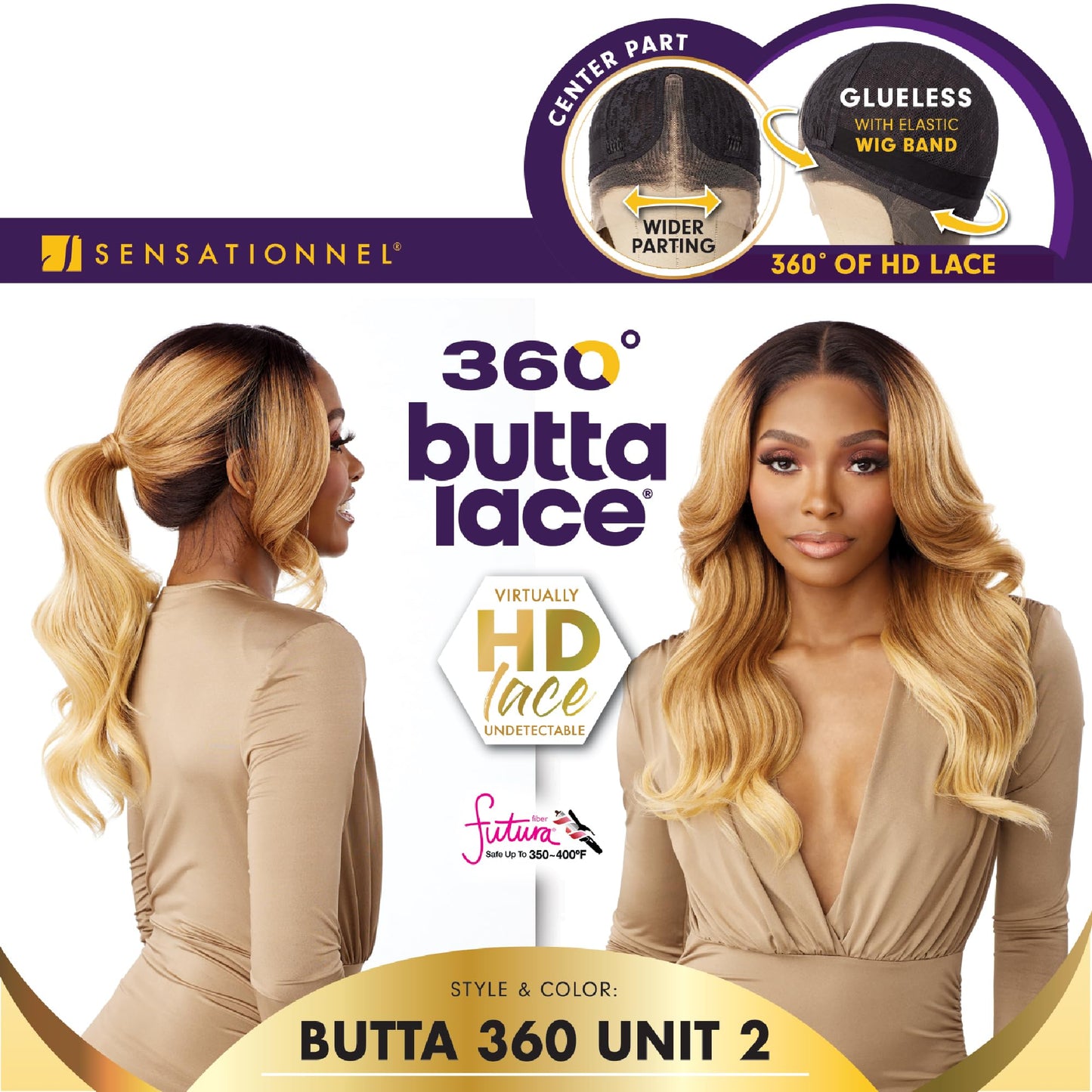 Sensationnel Butta 360 Lace Wigs - Unit 2 Wider Parting 360 Degree Lace Glueless Synthetic Preplucked Hairline (1B OFFBLACK)