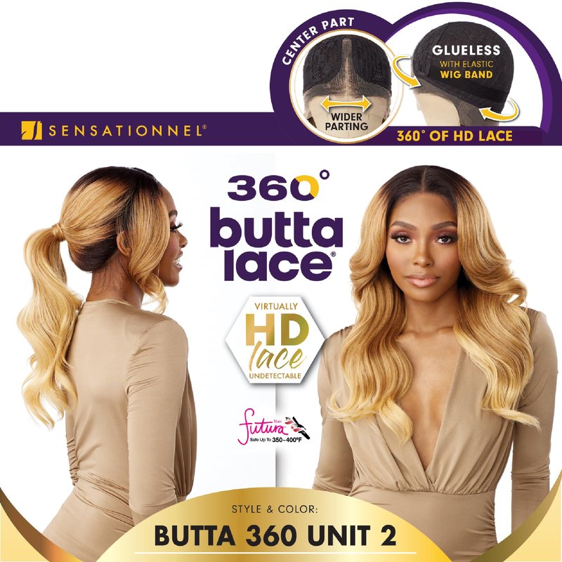 Sensationnel Butta 360 Lace Wigs - Unit 2 Wider Parting 360 Degree Lace Glueless Synthetic Preplucked Hairline (1B OFFBLACK)