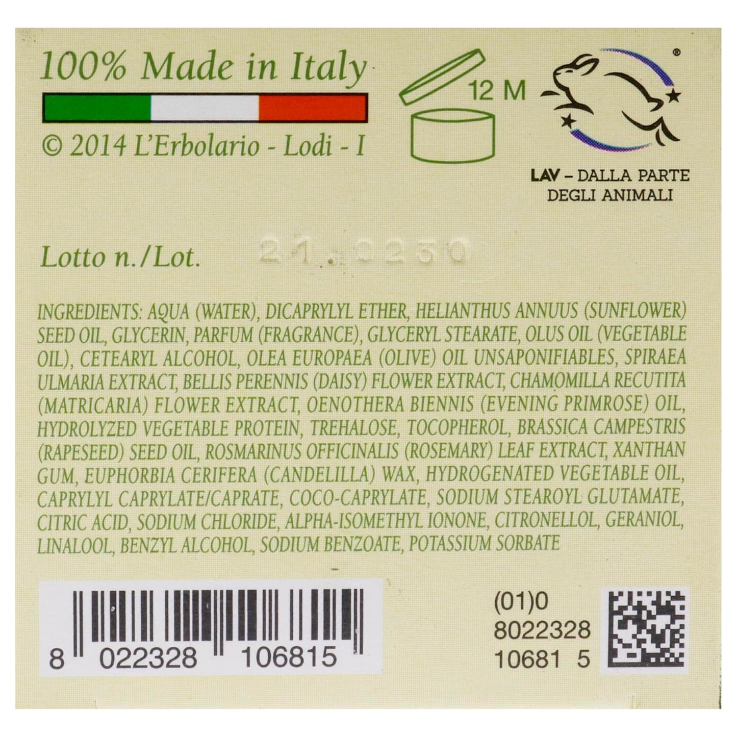 L'Erbolario Body Cream | Moisturizing Floral & Green Scent - Softening Antioxidant Skin Care - 6.7 oz