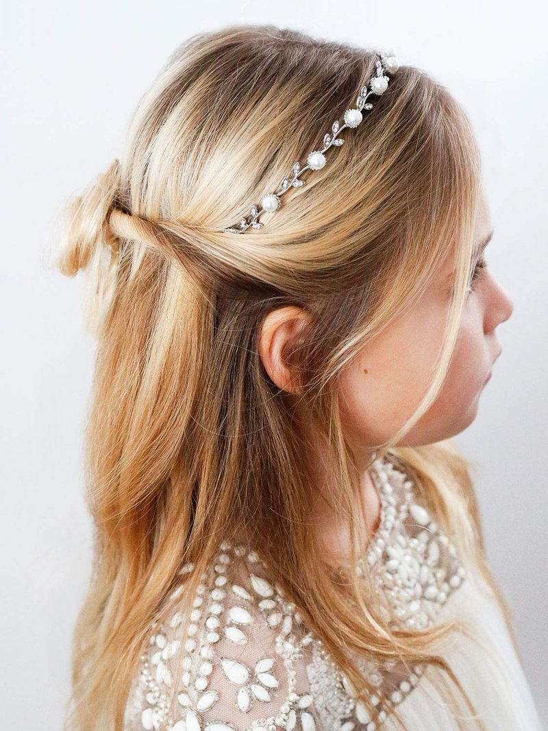 SWEETV 2pcs Flower Girl Headpiece Sliver Wedding Headband for Girls, Crystal & Pearl Hair Accessories for Birthday Party, First Communion