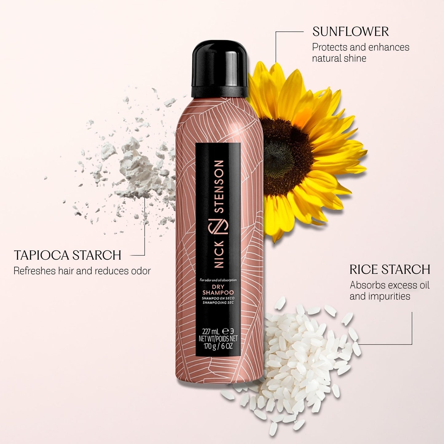Nick Stenson Dry Shampoo, Cleanses & Volumizes the Hair While Repairing, Protecting & Enhancing - Absorbs Oil & Odor, Repairs & Refreshes - Cruelty Free, Color-Safe Vegan, BPA-Free - 6 oz