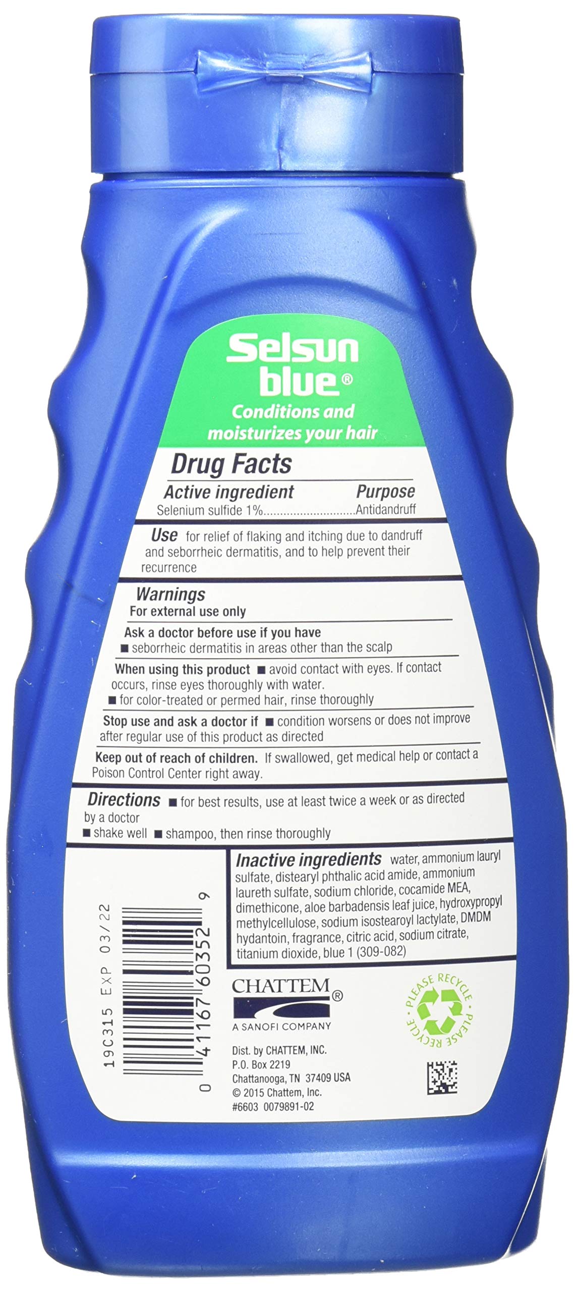 Selsun Blue Moisturizing with Aloe Dandruff Shampoo 11 oz (Pack of 2)