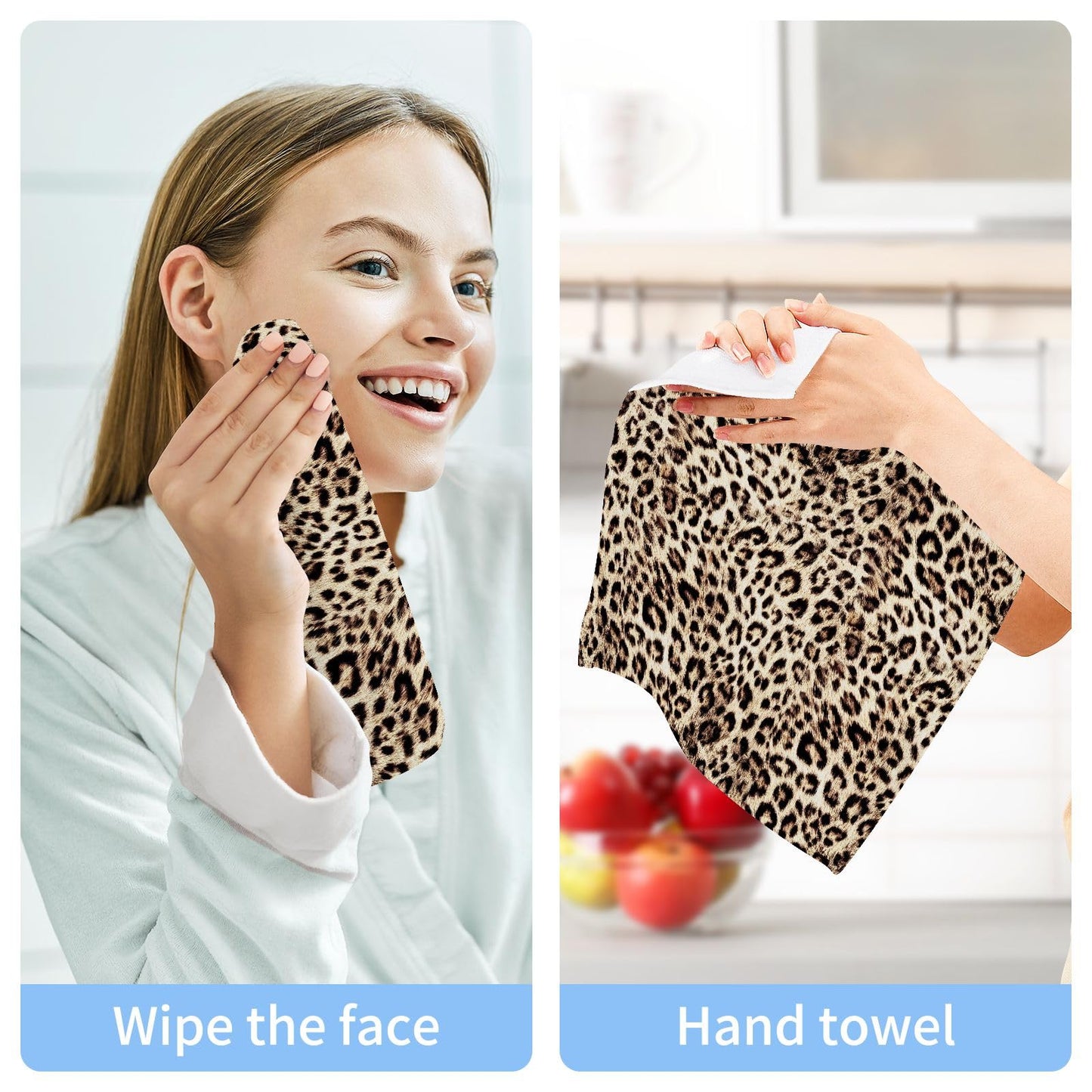 ALAZA Wash Cloth Set Animal Leopard Cheetah Print(20d1) - Pack of 6, Cotton Face Cloths, Highly Absorbent and Soft Feel Fingertip Towels