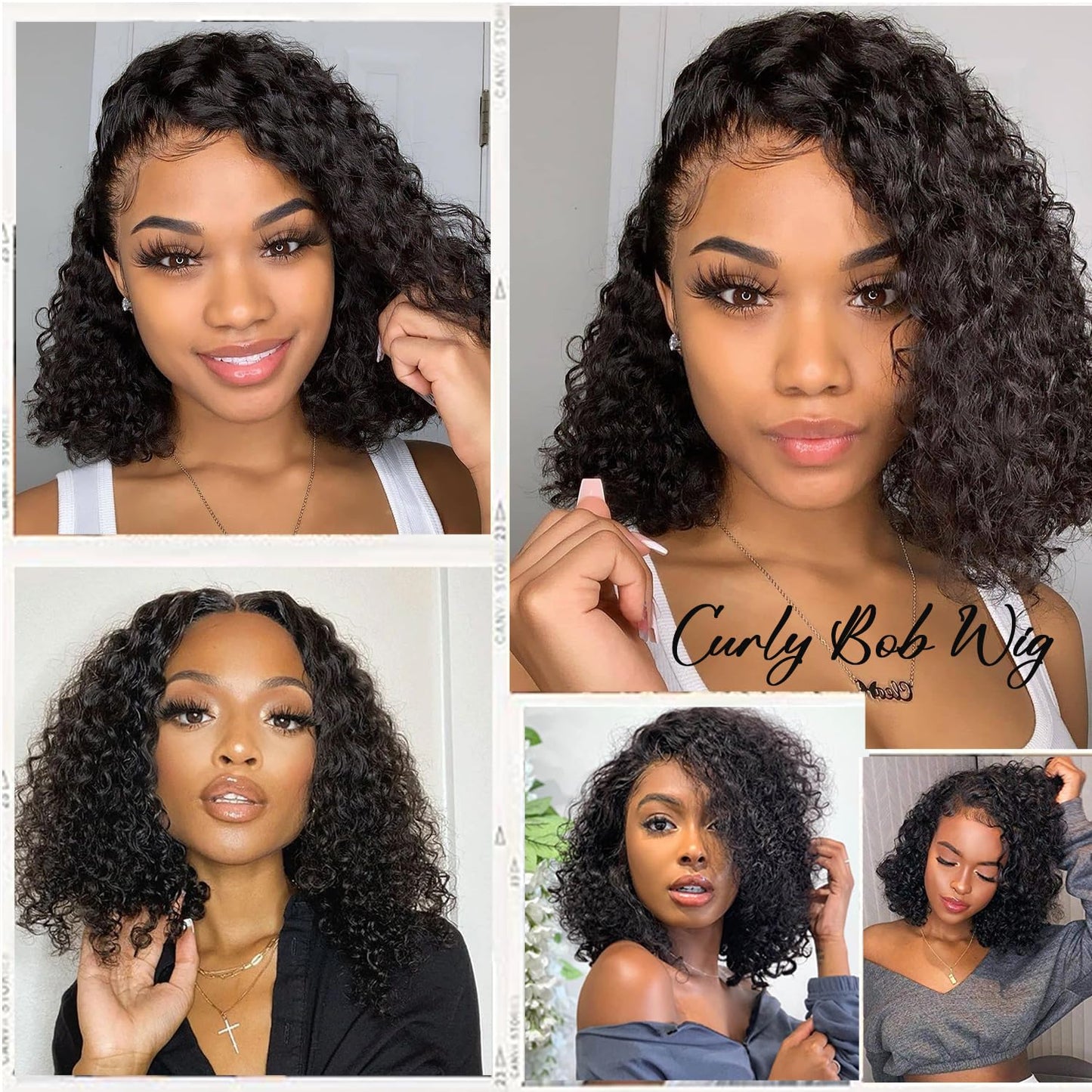SODLIS Wear and Go Glueless Short Curly Bob Wig Human Hair Pre Cut 13x4 Deep Curly Lace Front Wigs Human Hair Pre Plucked Glueless Bob Wigs For Black Women Natural Hairline 150% Density(8 Inch)