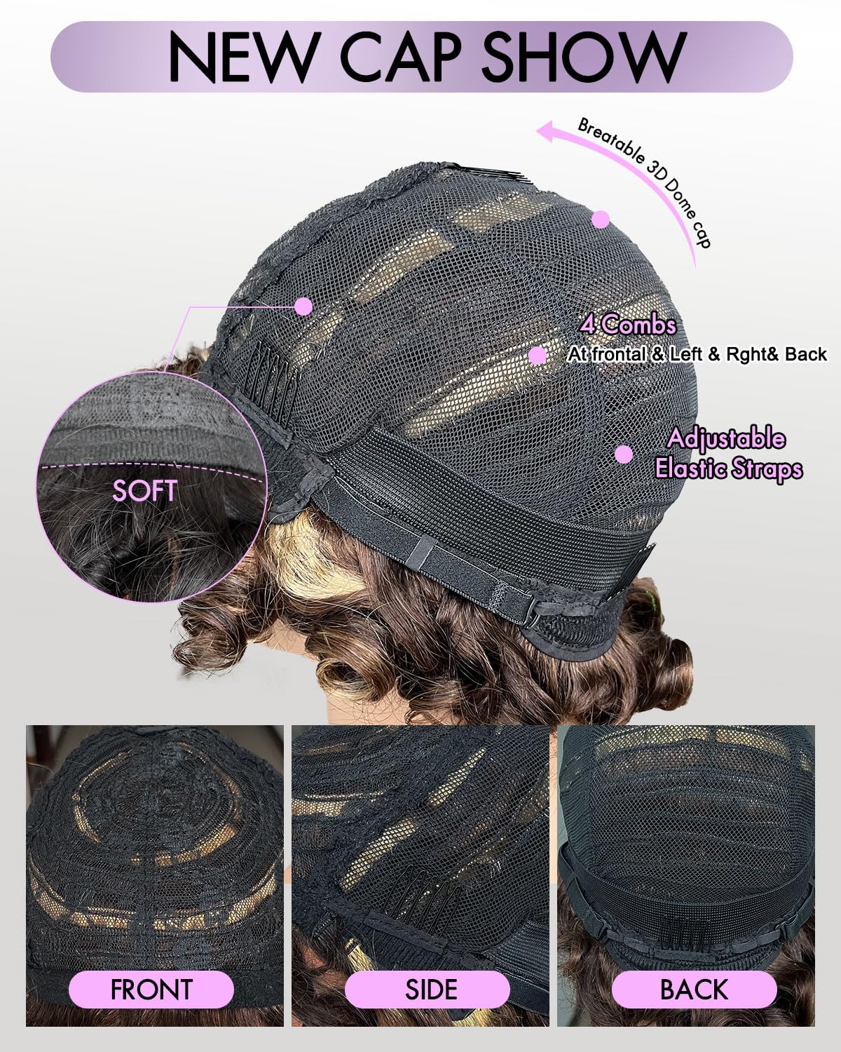 Wosama Curly Human Hair Wig With Bangs Ombre Glueless Bob Wig Human Hair 12inch Wigs Human Hair With Bangs Highlight Wear 4/27